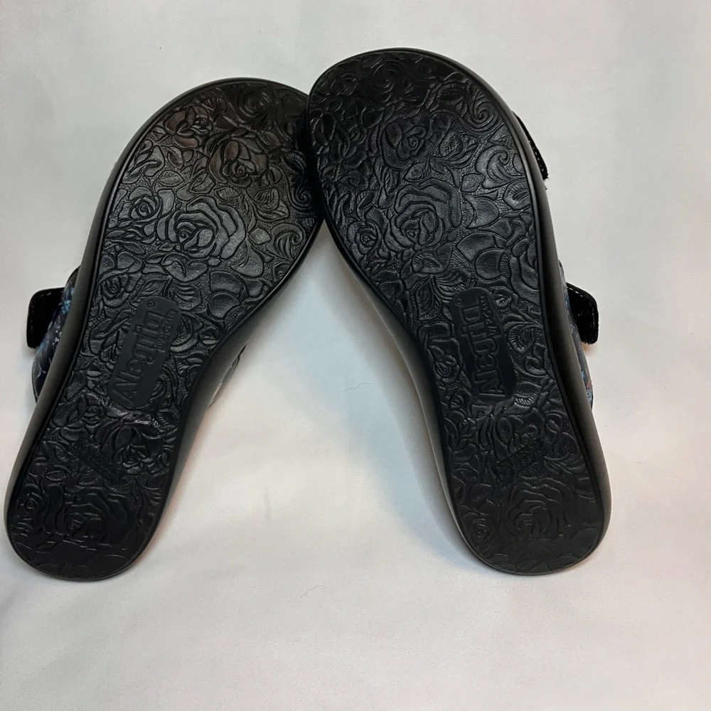 Alegria Navy Sz 7.5 38 Floral Women's Sandals Double Strap Adjustable NWOT‎ Read